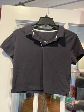 FLX Black Cropped Polo Top for Women